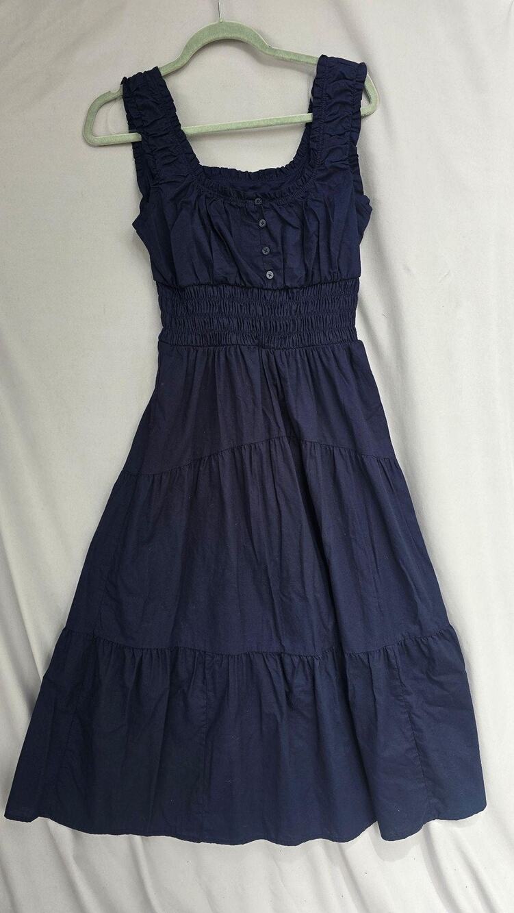 Milkmaid Dress Universal Thread Womens Small Blue Smocked Ruffle Strap Sundress